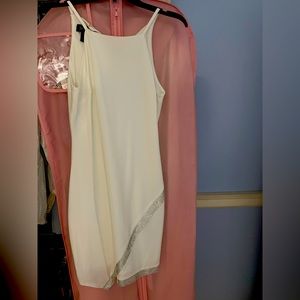 White dress with rhinestone trim